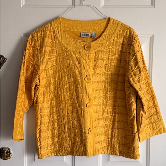 Chico's Mustard 100% Cotton Jacket - Picture 3 of 5